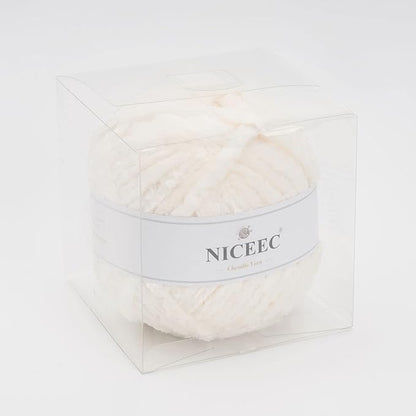 NICEEC 300g Soft Chenille Yarn Blanket Velvet Yarn for Knitting, Crochet, Weaving DIY Craft Total Length 150m (164yds)_Cream White