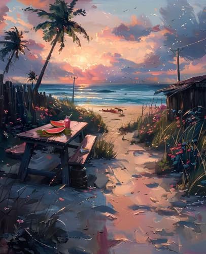 Beach Paint by Numbers Kit for Adults Tree Paint by Numbers, DIY Acrylic Watercolor Oil Painting Kits for Adults Beginners with Brushes, Hobbies for Women for Home Wall Decor, Gifts 24x32 in 9-85 by Unknown