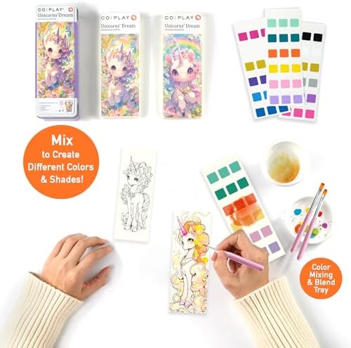 COIPLAY Watercolor Craft Kit, Paint Set, 648 Color Blocks, 52 Coloring Bookmarks, Unicorn Theme, Travel Gift for Kids & Adults - Image 2