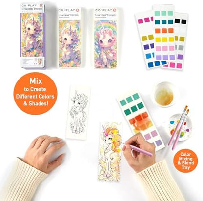 COIPLAY Watercolor Craft Kit, Paint Set, 648 Color Blocks, 52 Coloring Bookmarks, Unicorn Theme, Travel Gift for Kids & Adults - Image 2