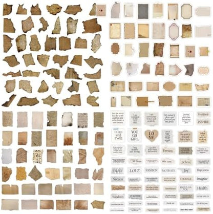 365 PCS Scrapbook Stickers Junk Journal - Old Handwritten Notes & Inspiring Quotes Torn Edge Retro Collage Stickers for Scrapbooking Journaling Home Decor Retro Enthusiasts - Image 2