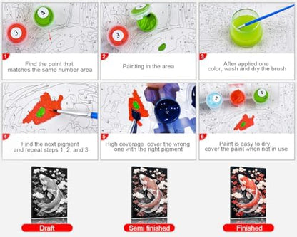 TUMOVO Koi Fish and Cherry Paint by Numbers Craft Kit for Adults - Image 7