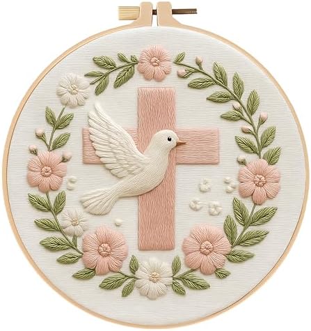 JJFox Embroidery Kit for Beginners and Adults, DIY Hand Embroidery Starter Kit with Cute Pattern, Cross Stitch Needlepoint Set with Hoop, Threads and Instructions (Cross) by JJFox