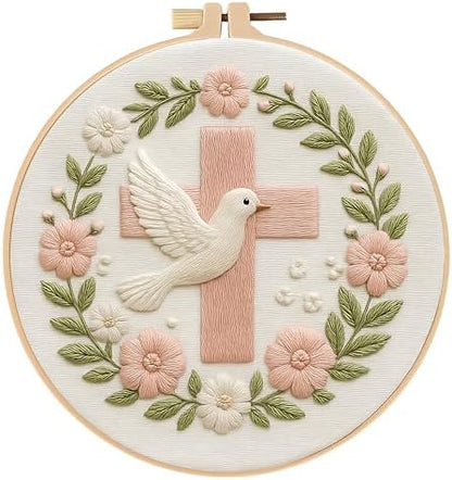 JJFox Embroidery Kit for Beginners and Adults, DIY Hand Embroidery Starter Kit with Cute Pattern, Cross Stitch Needlepoint Set with Hoop, Threads and Instructions (Cross) by JJFox