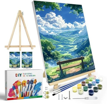 JOOZ Paint by Numbers kit for Adults with Frame, Landscape Paint by Number Canvas, Mountain Paint by Number with Easel, DIY Paint by Number Kits for Adults Landscape for Home Wall Decor 8 x 12 Inch by Jooz