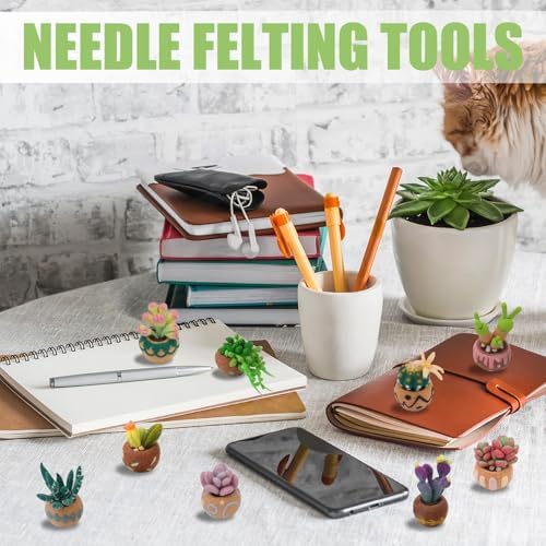 15 Pieces Succulent Plants Needle Felting Kit, Wool Felting Kit with Pad, Finger Cots, Needle, Wooden Felting Tool, Instruction, Needle Felt Start Kit Supplies for Beginners Adult DIY (15 Pieces) - Image 6
