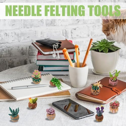 15 Pieces Succulent Plants Needle Felting Kit, Wool Felting Kit with Pad, Finger Cots, Needle, Wooden Felting Tool, Instruction, Needle Felt Start Kit Supplies for Beginners Adult DIY (15 Pieces) - Image 6