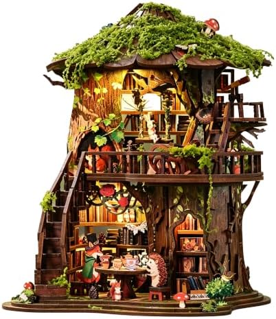 Book Nook Kit-DIY Miniature House Kit with LED Light, Magical Tree House 3D Puzzle, Creative Craft Kit, Bookshelf Decor, Book Accessories, Miniatures Display by Kalawen