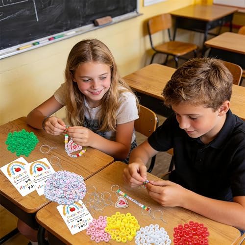 Tuhangcc Unique Design 16 Sets Teacher DIY Charm Bead Keychain Kit with 10 A-Z Letter Beads 16 Charms & Greeting Card for Teacher Day Gift (Teacher's Day) - Image 5