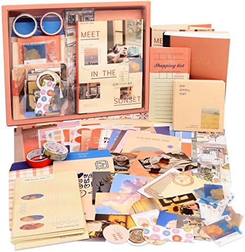 Draupnir Aesthetic Scrapbook Kit(348pcs), Bullet Junk Journal Kit with Journaling/Scrapbooking Supplies, Stationery,A6 Grid Notebook with Graph Ruled Pages DIY Scrapbook Gift for Teen Girl Kid(Sunset) by Draupnir