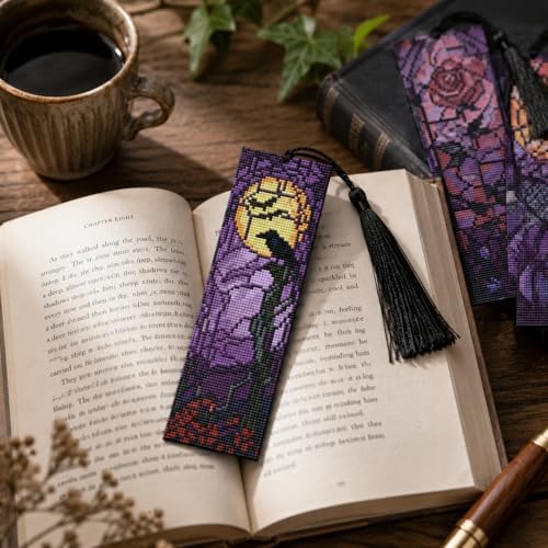 NEGEKFKX 5 Pcs Halloween Cross Stitch Bookmark Kit for Adult Beginners - Image 3