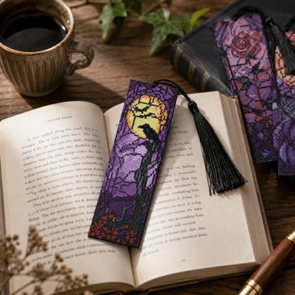 NEGEKFKX 5 Pcs Halloween Cross Stitch Bookmark Kit for Adult Beginners - Image 3