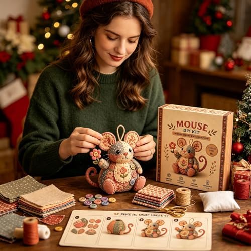 Embroidery DIY Kit with Buttons Mouse Ornament - Image 3