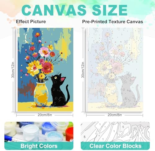 Framed Paint by Numbers Kit for Adults, Black Cat & Flowers, 8 x 12 Inch - Image 3