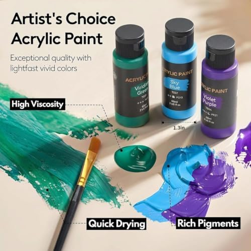 Acrylic Paint Set with 12 Art Brushes, 36 Colors (2 oz/Bottle) Acrylic Paint for Painting Canvas, Wood, Ceramic and Fabric, Paint Set for Beginners, Students and Professional Artist, Rich Pigments - Image 3