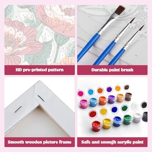 MXJSUA 4 Pack Peony Flowers Framed Paint by Numbers Kit with Canvas for Adults Beginner, DIY Acrylic Oil Painting Kits with Brushes for Home Wall Decor Gift (8x8 inch) - Image 5