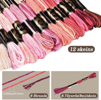 12 Skeins 105 Yards Variegated Cross Stitch Floss Friendship Bracelet String 6 Ply Polyester Colorful Gradient Red Embroidery Thread for Sewing Making Needlecraft Knitting Clothes Stitching - Image 2