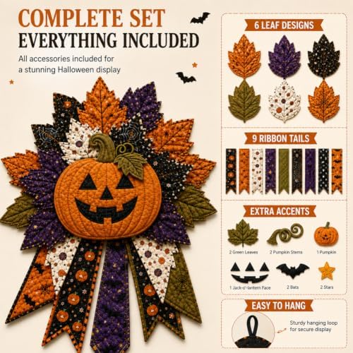 DIY Quilted Halloween Pumpkin Door Hanger Kit Handmade Patchwork (Reindeer) - Image 4