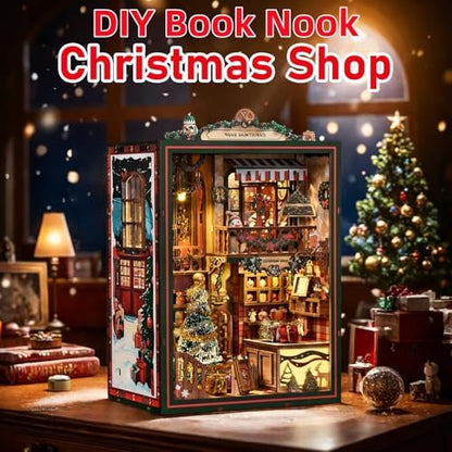 Christmas Book Nook Kit, DIY Miniature House Dollhouse Kit for Adults and Teens, Music Box, LED, 3D Wooden Puzzle Booknook Tiny House Bookshelf Decor, Gift for Family, Friends - Image 2