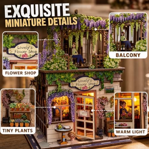 Evankin Flower Shop Book Nook Kit, DIY Miniature House with LED Light - Image 4