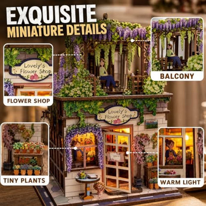 Evankin Flower Shop Book Nook Kit, DIY Miniature House with LED Light - Image 4