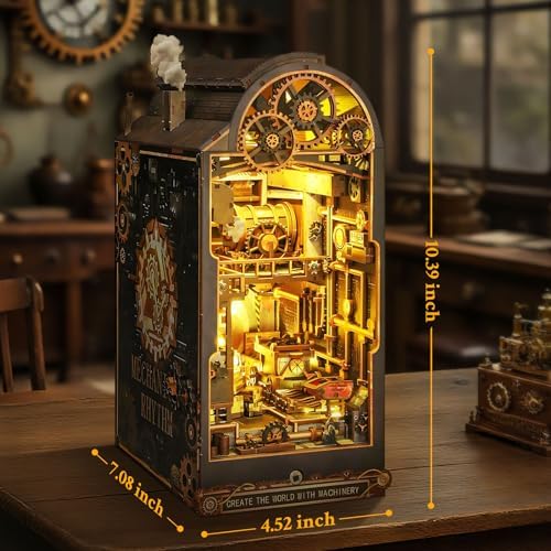 Book Nook Kit Steampunk DIY 3D Puzzle Wooden Dollhouse with LED Lights - Image 2