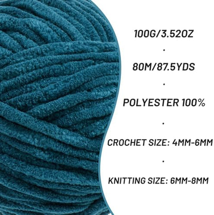Chenille Blanket Yarn for Crocheting Size 5 Bulky Yarn Denim Blue - Image 2