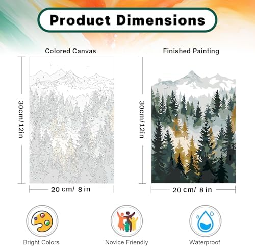 Framed Paint by Numbers Kit for Adults Beginner & Kids Age 8-12, Easy Landscape Adult Paint by Number Kits on Canvas, DIY Acrylic Forest Number Painting for Adults Mountain for Home Decor 8x12 Inch - Image 3