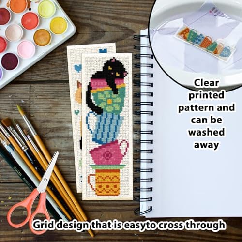 ORIGACH 6 Set Cat Teacup Cross Stitch Bookmark Kit for Beginner - Image 3