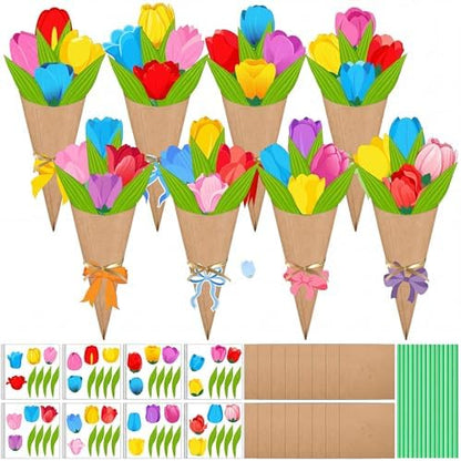 Motipuns 48 Set Graduation DIY Tulip Paper Crafts Flower Bouquet Craft Kit Bouquets Make Your Own Tulip Thankful Gifts for 2026 End of Year Last Day of School Gifts Home Classroom Activities by Motipuns