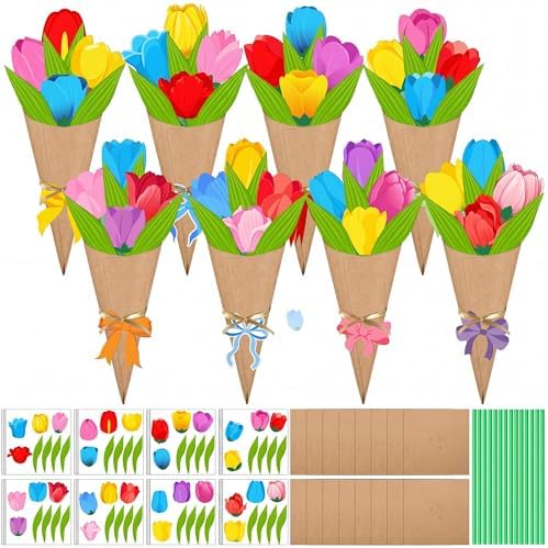 Motipuns 48 Set Graduation DIY Tulip Paper Crafts Flower Bouquet Craft Kit Bouquets Make Your Own Tulip Thankful Gifts for 2026 End of Year Last Day of School Gifts Home Classroom Activities by Motipuns