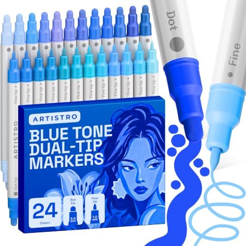 ARTISTRO Blue Tones Dual-Tip Acrylic Paint Marker Pens - Set of 24 by ARTISTRO