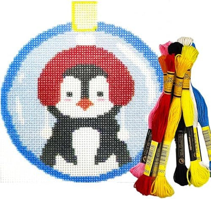 Howie's Christmas Needlepoint Needlepoint Kits, 18CT Printed Embroidery Pattern Starter Kits, Stamped Patterns Canvas Kits(Christmas Balls-Penguin,4x4inch) by HowiesNeedlepoint