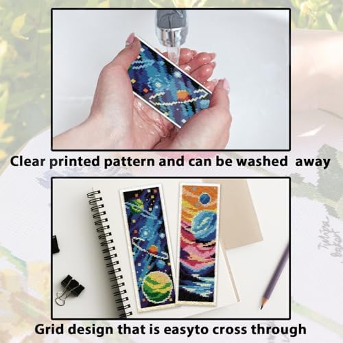 ACRNIGHEET 6PCS Stamped Cross Stitch Bookmark Kit for Beginners Planet - Image 6