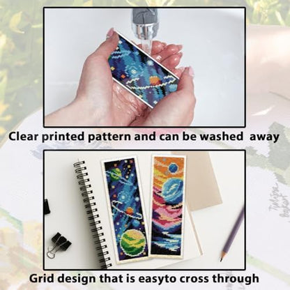 ACRNIGHEET 6PCS Stamped Cross Stitch Bookmark Kit for Beginners Planet - Image 6
