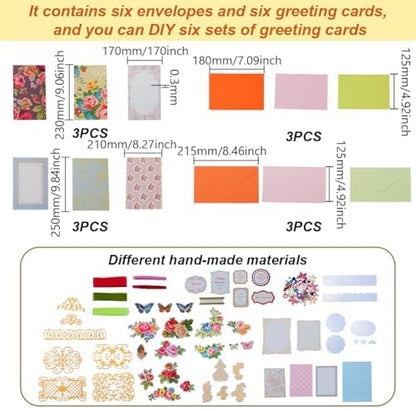 AHANDMAKER Handmade Greeting Card Making Kits, DIY Thank You Card Set Flowers Theme Paper Envelopes Cards Stickers for Christmas Thanksgiving Mother's Day Birthday Gifts Crafts Decorations - Image 2