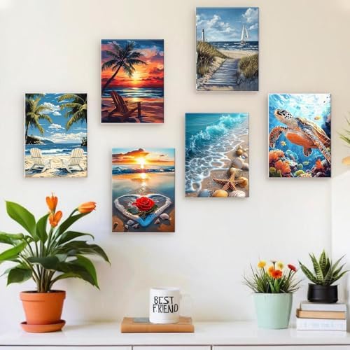 PHANTASYART 6 Pack Beach Paint by Numbers Kit for Adults Beginners 8x12inch - Image 2