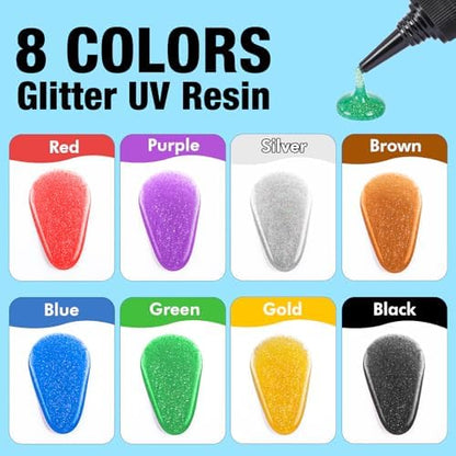 JDiction Glitter Colored UV Resin, 8 Colors Hard Resin for Jewelry Making - Image 2