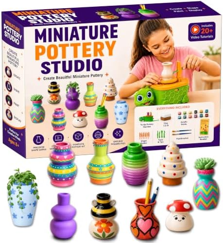 Precision Mini Pottery Wheel for Kids – Mini Pottery Kit with Strong Motor, Air Dry Clay & 6 Precision Shape Guides – Create Miniature Vases, Bowls & Candle Holders – Pottery Kit for Kids Ages 8-12 by Unknown