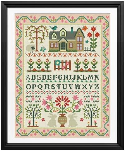 FREEBLOSS 11CT Stamped Cross Stitch Kits Folk Art House Pattern Cross Stitch Wall Painting Kit Embroidery Needlepoint Set for Beginners Adults 40x50cm/15.7x19.7inch by FreeandCreativeCraftsArt