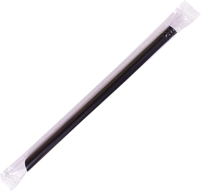 Karat [1,600 ct] 9" Boba Straws (0.39" Diameter), Individually Wrapped, Diagonal Cut | Black