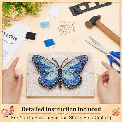 WEBEEDY DIY String Art Kit Blue Butterfly Craft Kit Creative Craft Kits 3D String Art Supplies for Adult Christmas Holiday Home Wall Table Decorations Gift - Image 4