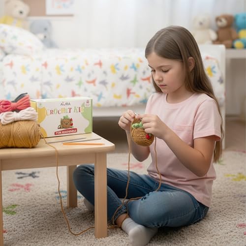 A-URA Learn to Crochet Kit for Beginners Kids and Adults, Premium Pattern Sunflower Beginner Crochet Kits with Easy Tube Yarn & Step-by-Step Video Tutorials (Hanging Pot Plant) - Image 3
