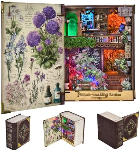 MiniCity Potion-Making Book Nook Kit, 3D Wooden Bookshelf Puzzle with LED by MiniCity