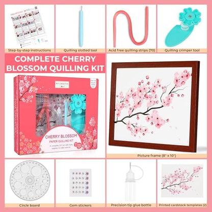 MY CREATIVE CAMP Paper Quilling Kit for Beginners – DIY Craft Kit for Kids, Teens & Adults with Tools, Instructions & Storage, Creative Art Projects & Wall Décor (Cherry Blossom Kit) - Image 2