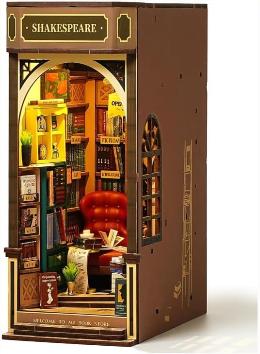 ROBOTIME DIY Book Nook Kit 3D Wooden Puzzles Dollhouse Booknook Library Tiny House Bookshelf Decor Miniature House Kit for Adults, Teens and Beginners Gifts for Family, Friends - Image 2
