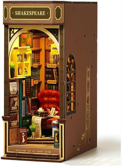 ROBOTIME DIY Book Nook Kit 3D Wooden Puzzles Dollhouse Booknook Library Tiny House Bookshelf Decor Miniature House Kit for Adults, Teens and Beginners Gifts for Family, Friends - Image 2