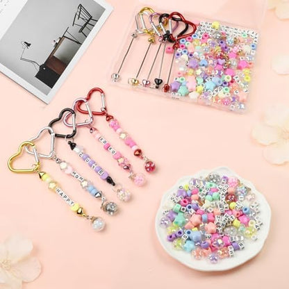 204 Pcs DIY Keychain Making Kit Letter Beads Key Chain Flower Star Heart Bead Kit Acrylic Key Ring Bag Charms Crafts Accessories - Image 2