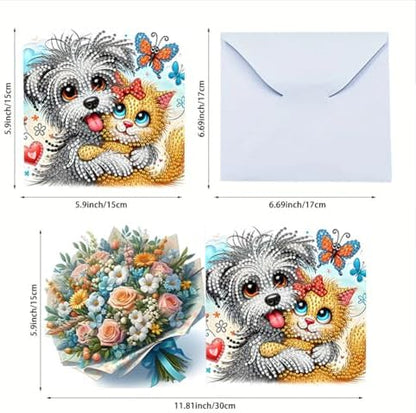 jinglinhh 6pcs Diamond Art Painting Cats and Dogs Hugging Greeting Cards with Envelopes, DIY Card Making Kits for Adults, Diamond Art Postcards Christmas Cards Craft Gifts - Image 2