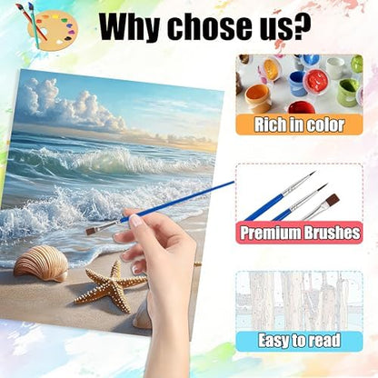 Yunruily 3 Pack Beach Adult Paint by Numbers - Paint by Number kit for Adults,Sea Turtle Paint by Number Adult for Gifts Home Wall Decor 12x16inch - Image 5